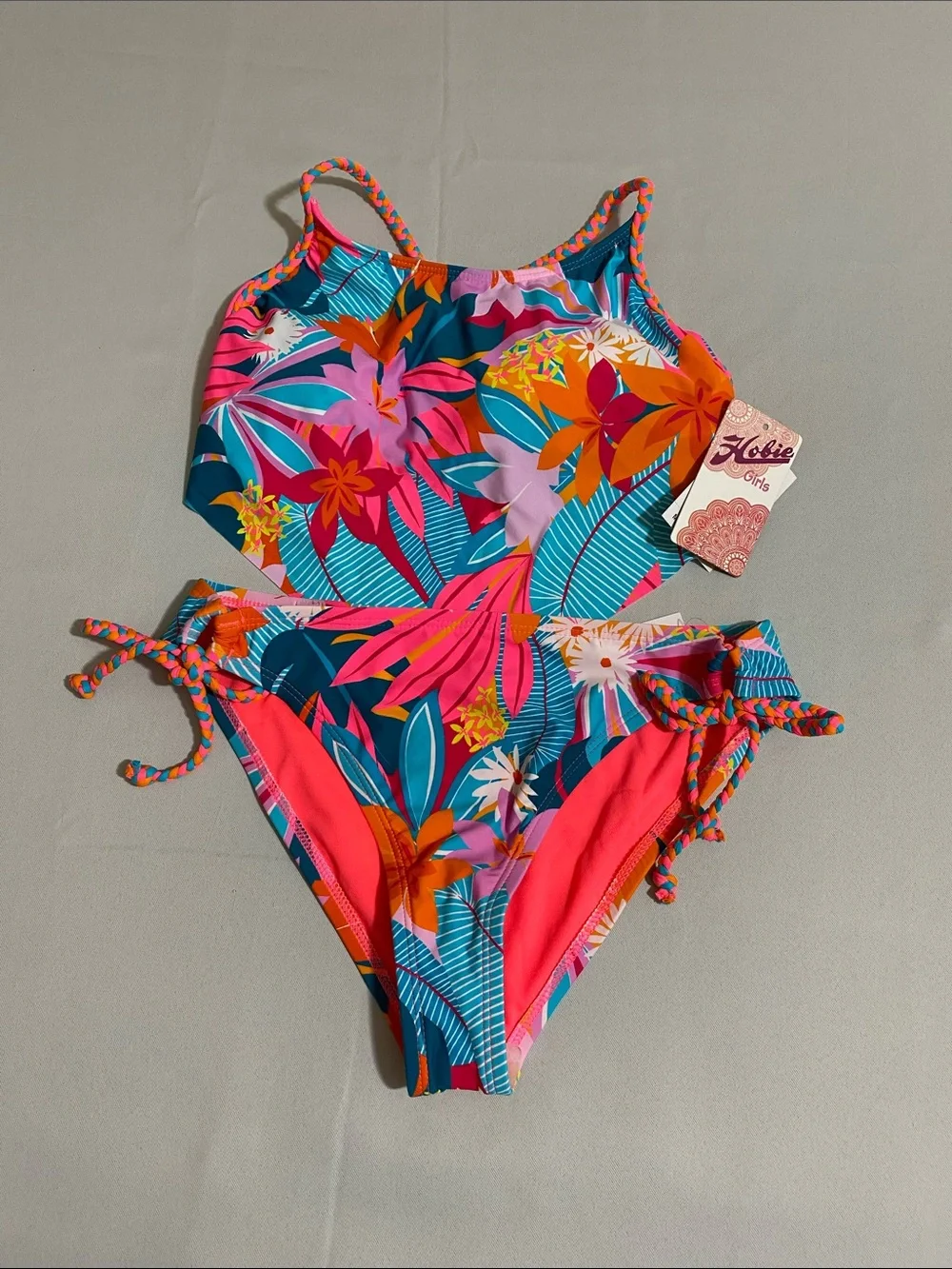 HOBIE Girls Aloha Tropics Bikini Set w Scarf Style Top Youth Girls Size 14